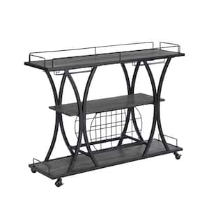 3-Tier Gray Wood Kitchen Cart with 11-Bottle Wine Rack and Glass Holders