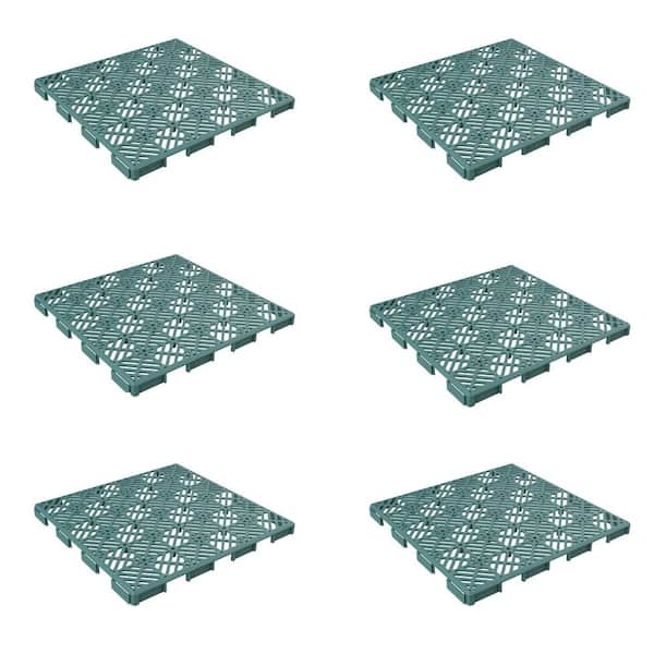 Pure Garden 11.5 in. x 11.5 in. Outdoor Interlocking Diamond Polypropylene Patio and Deck Tile Flooring in Green (Set of 6)