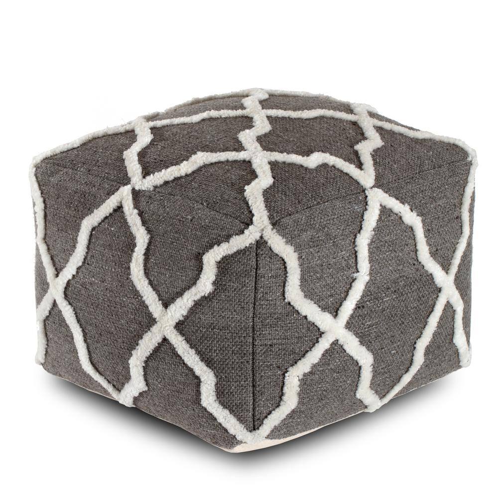 Gray and Ivory Tufted Jute and Polyester Pouf