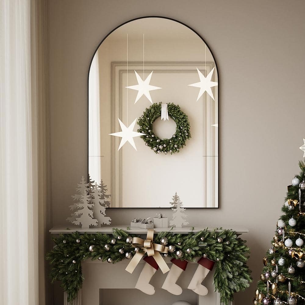 24 x 36 Black Metal Framed Arched Vanity Mirror
