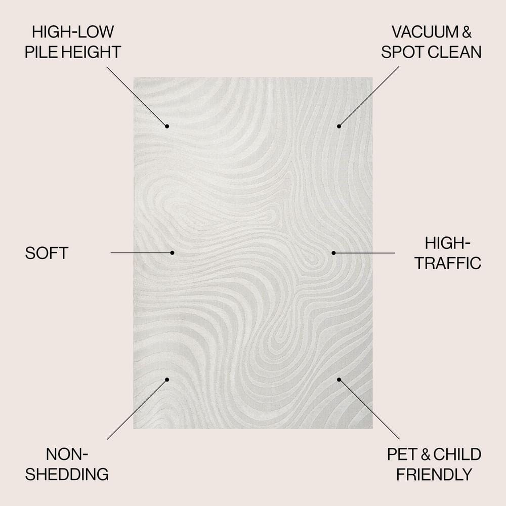 Ivory and Cream High-Low Striped 8' x 10' Synthetic Area Rug