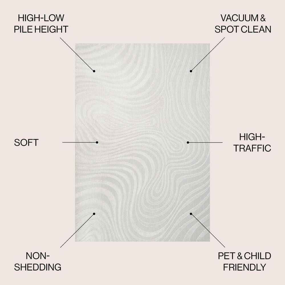 Cream and Ivory 8' x 10' High-Low Striped Synthetic Area Rug