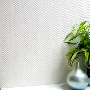 Herringbone Paintable Pro White & Off-White Wallpaper Sample