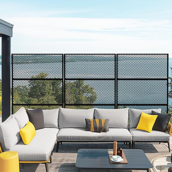Dovelina Jason 72 in. Galvanized Steel Garden Fence Outdoor Privacy Screen Garden Screen Panels in Black