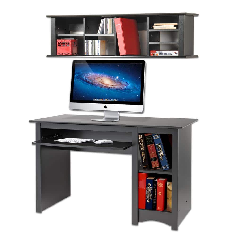 Sleek Black Wall-Mounted Computer Desk with Drawer and Keyboard Tray