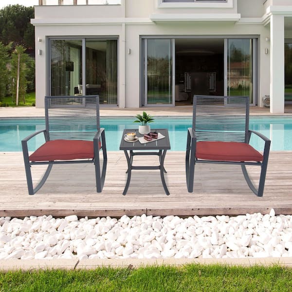 2-Person Outdoor Patio Metal Rocking Bistro Set with Table