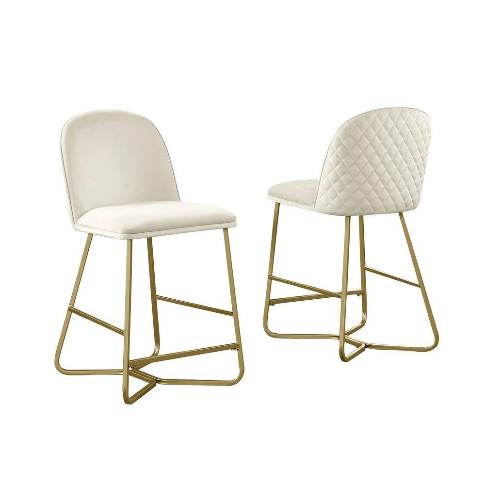 Cream Velvet 24" Counter Height Stools with Wood Frame, Set of 2
