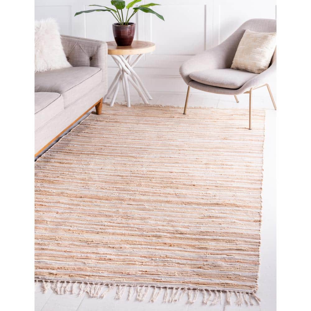Beige Handwoven Cotton Striped Reversible Area Rug 4' x 6'