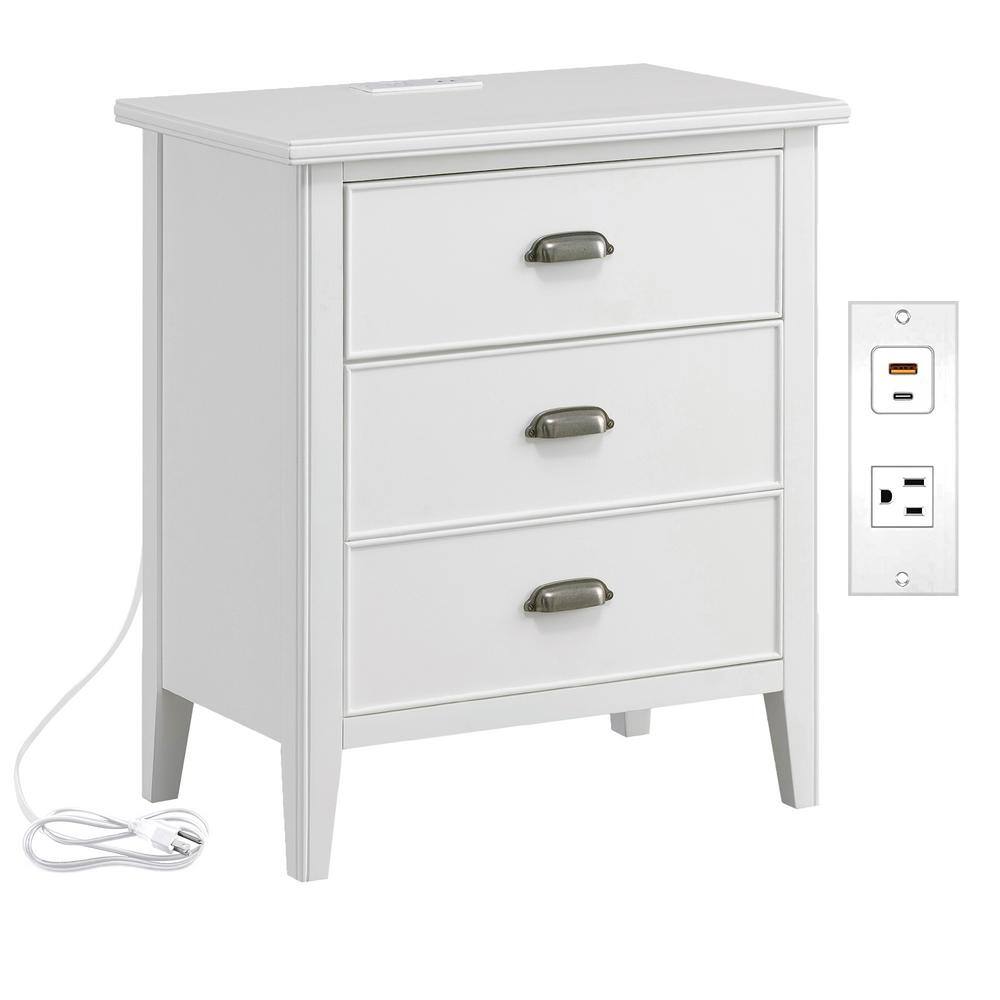 Orchid White Solid Wood Nightstand with USB-C and A/C Ports