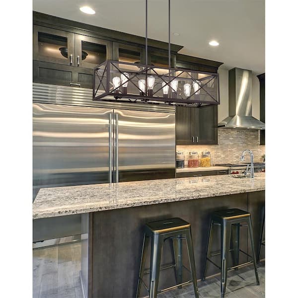 High Line 8-Light Satin Bronze Industrial Linear Chandelier for Kitchen Islands with No Bulbs Included