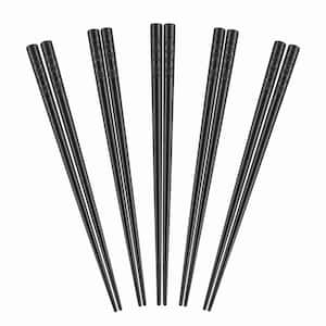 Premium Fiberglass Series Chopsticks, Black Solid Finish, 9.5 in. Non-Slip Sushi Dining Utensils, 5 Pairs Heat Resistant