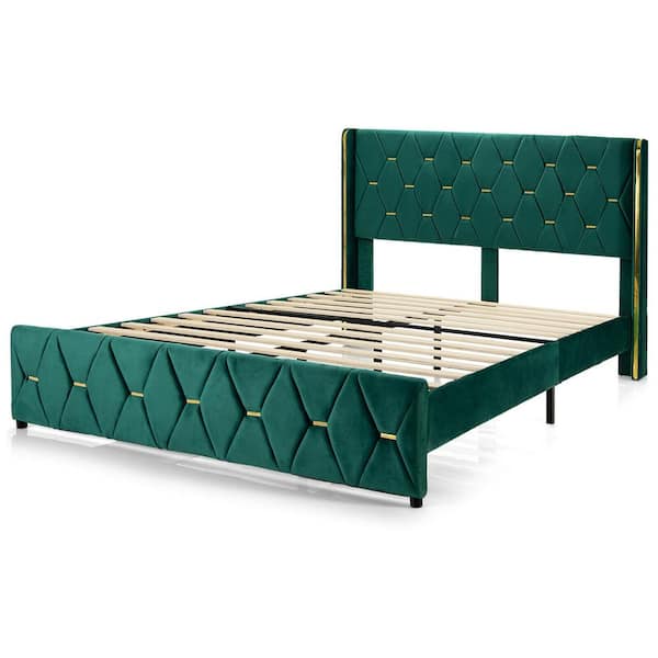 ANGELES HOME Green Wood Frame Full Size Platform Bed with Adjustable Headboard