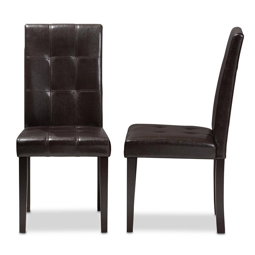 Avery Dark Brown Faux Leather Upholstered Parsons Side Chair Set