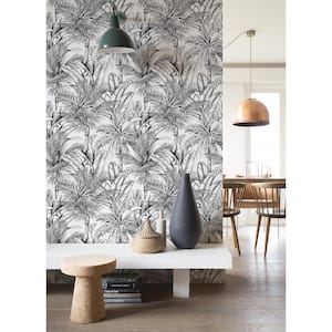 Serra White Palm Paper Non-Pasted Textured Wallpaper