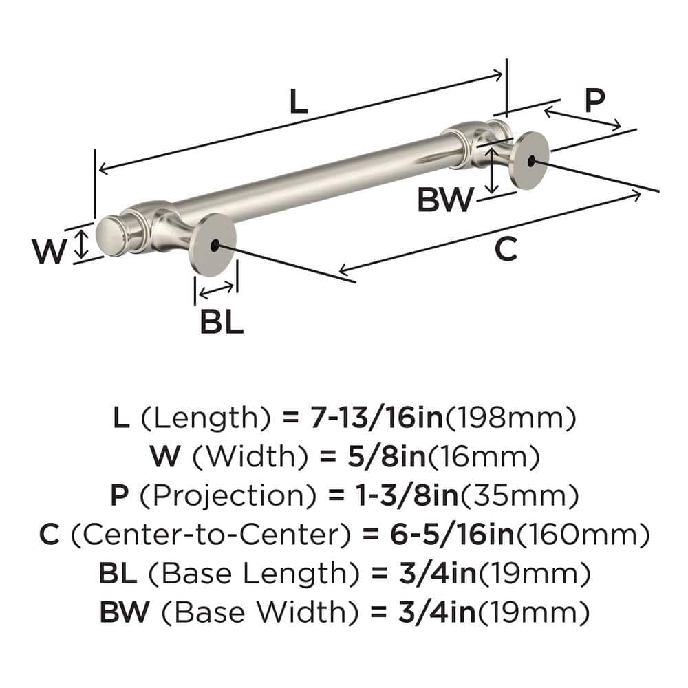 Satin Nickel 6-5/16 inch Center-to-Center Cabinet Pull