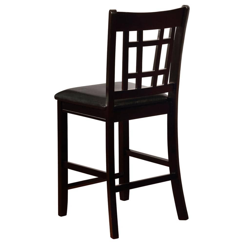Lavon Cappuccino Wood and Black Faux Leather Counter Height Stools, Set of 2