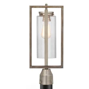 Palermo Grove 1-Light Outdoor Antique Nickel Post Light with Weathered Gray Wood Accents