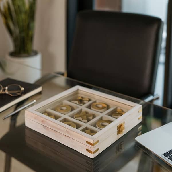 Liv & Skye White 8 in. x 8 in. Wood Tic Tac Toe Game Set with