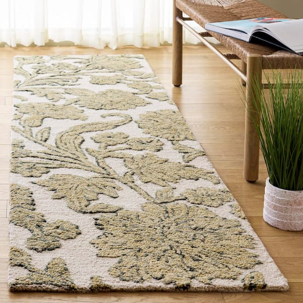 Jardin 2 ft. x 8 ft. Ivory/Green Romantic Floral Runner Rug