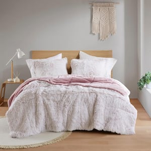 Leena Polyester Pink/White Faux Fur Twin/Twin XL Comforter Set