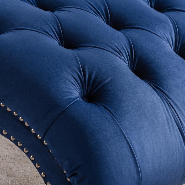 Blue Fabric Tufted Armless Chaise Lounge