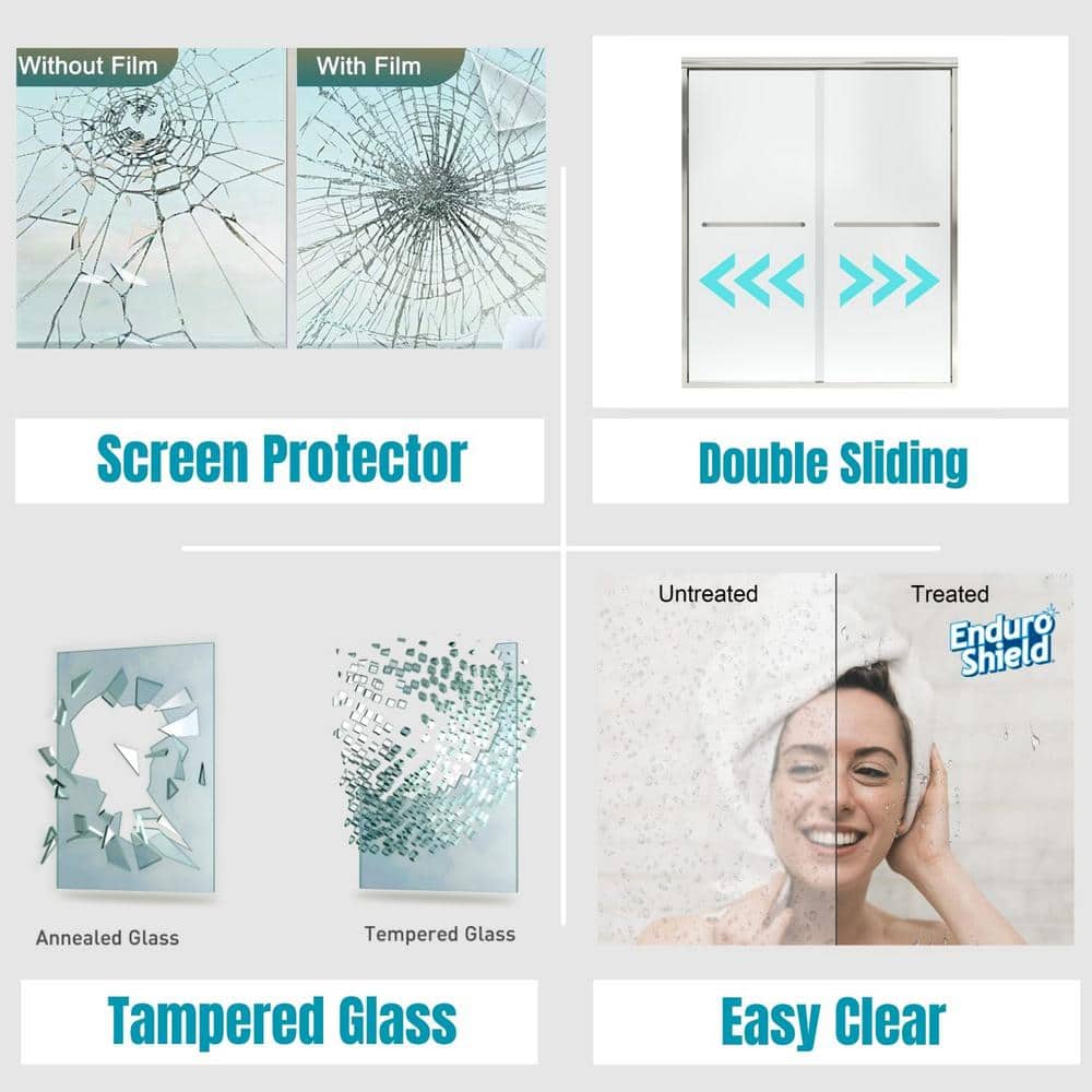 60'' Chrome Framed Sliding Shower Door with Clear Glass