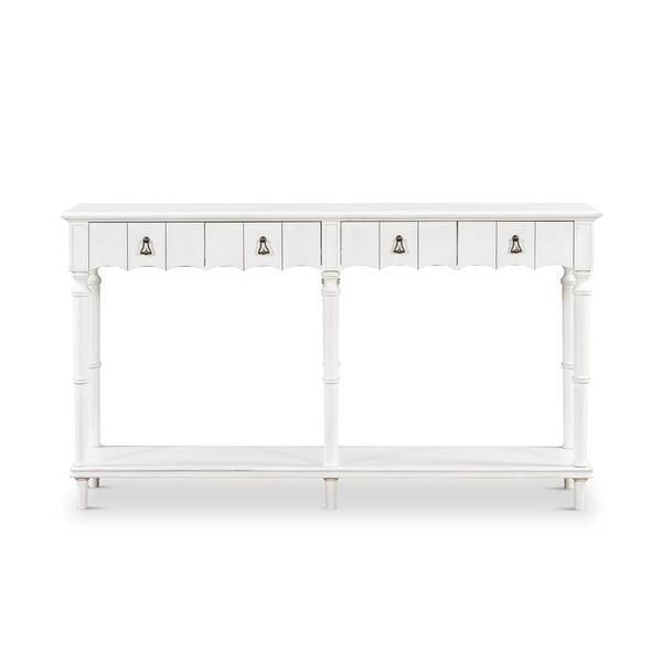 Utopia 4niture Czar 63 in. Rectangle Wood Console Table with 4-Drawers and Bottom Shelf in Antique White