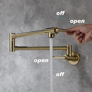 Modern Classic Kitchen Faucets Wall Mounted Pot Filler with Single Handle in Brushed Gold