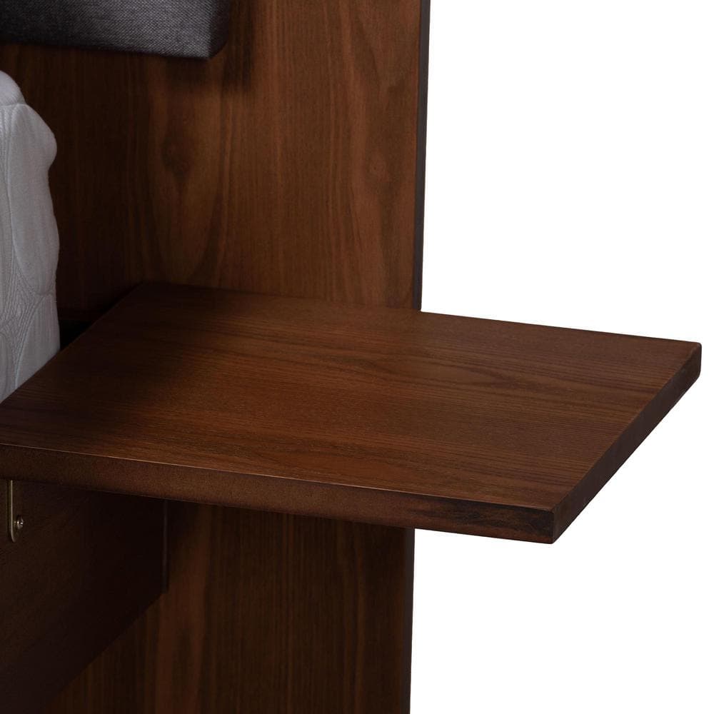 Gray Fabric and Walnut Wood Queen Platform Bed with Tufted Headboard