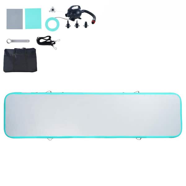 Gymnastics Air Mat, 4 in. Thickness Inflatable Gymnastics Tumbling Mat, Tumble Track with Electric Pump, Mint Green