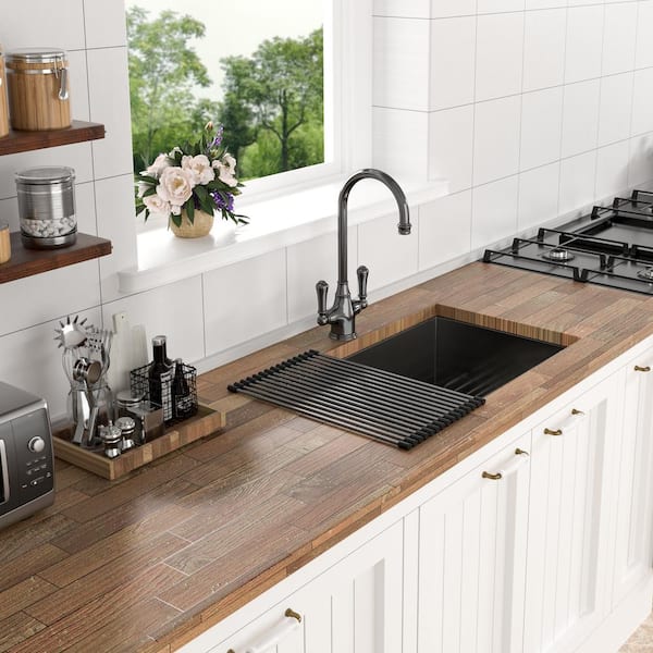 Staykiwi 28 in. Undermount Single Bowl 18-Gauge Gunmetal Black Stainless Steel Kitchen Sink with Bottom Grids