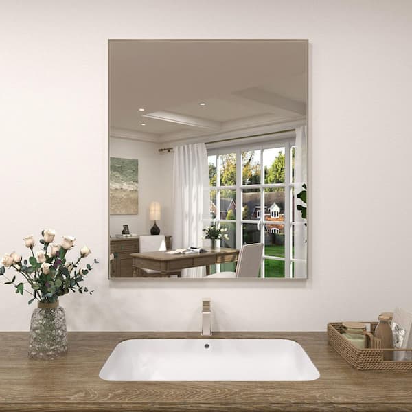 Vibe 36 in. W x 30 in. H Rectangular Framed Wall Bathroom Vanity Mirror in Brushed Nickel