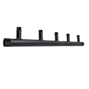 Black Steel Manifold for Boiler Room Heating, 1-1/4 in. Base 5-Ports of 3/4 in. 6 in. Spacing