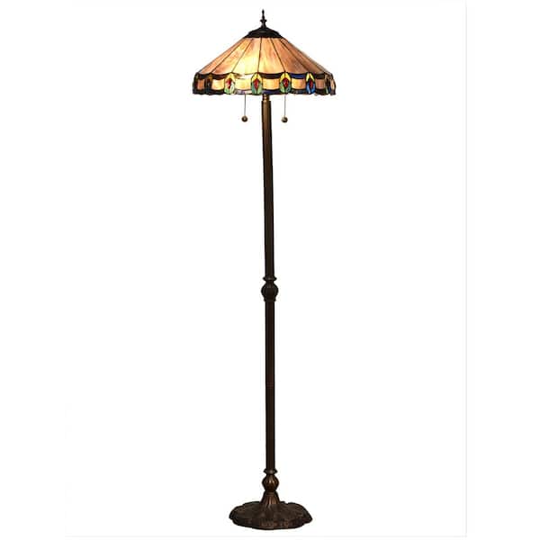 Springdale Lighting 65.5 in Townsville Indoor 2-Light Antique Bronze Floor Lamp with Tiffany Art Glass Shade