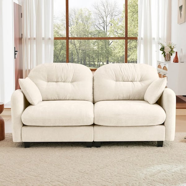 Logan 74 in. Chenille Upholstered Cloud Rectangle Sectional Sofa in. Beige with 2 Pillows