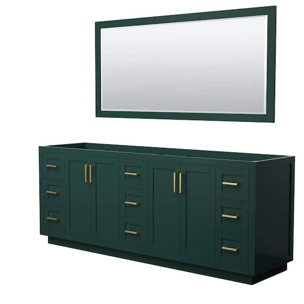 Wyndham Collection Miranda 83.25 in. W x 21.75 in. D x 33 in. H Double Sink Bath Vanity Cabinet without Top in Green with 70 in. Mirror