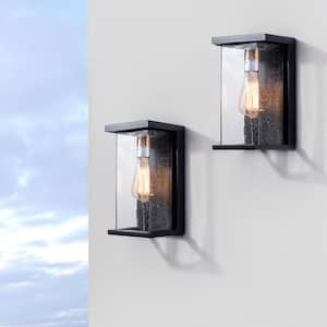 Montpelier 11.2 in. H Black Hardwired Outdoor Wall Lantern Sconces with Dusk to Dawn (Set of 2)