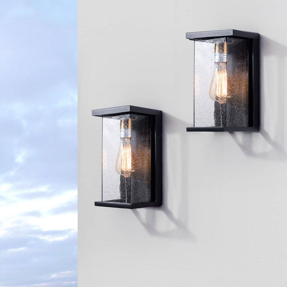 Montpelier 11.2 in. H Black Hardwired Outdoor Wall Lantern Sconces with Dusk to Dawn (Set of 2) price history on PriceWatchPro