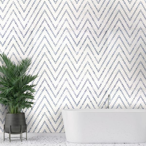 Azula Sazi 11 in. x 14 in. x 0.39 in. Polished Marble Mesh-Mounted Mosaic Floor and Wall Tile (10.4 sq. ft./Case)