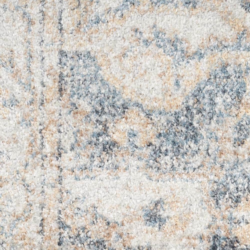 Grey Blue Floral Synthetic 9' x 12' Washable Area Rug