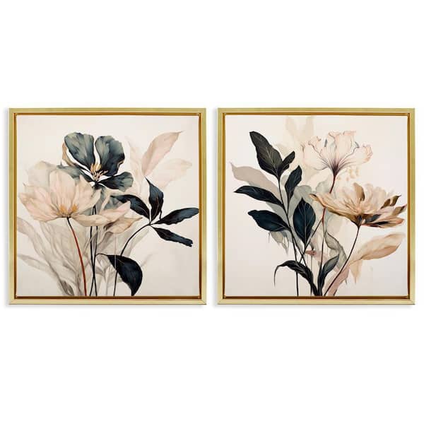 Stupell Industries Black and Beige Botanicals by Lazar Studio 2-Pieces Gold Floater Frame Nature Graphic Art Print 18 in. x 18 in.