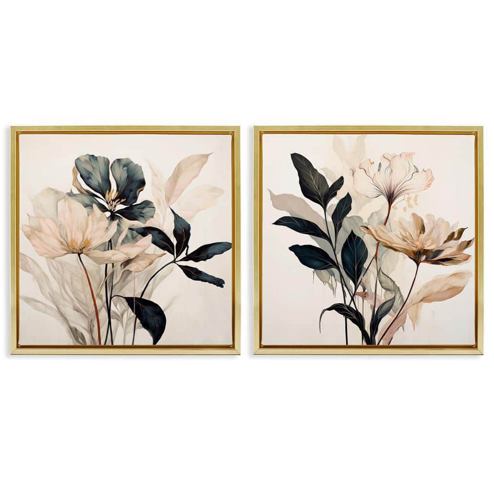 Black and Beige Botanicals by Lazar Studio 2-Pieces Gold Floater Frame Nature Graphic Art Print 25 in. x 25 in. price history on PriceWatchPro