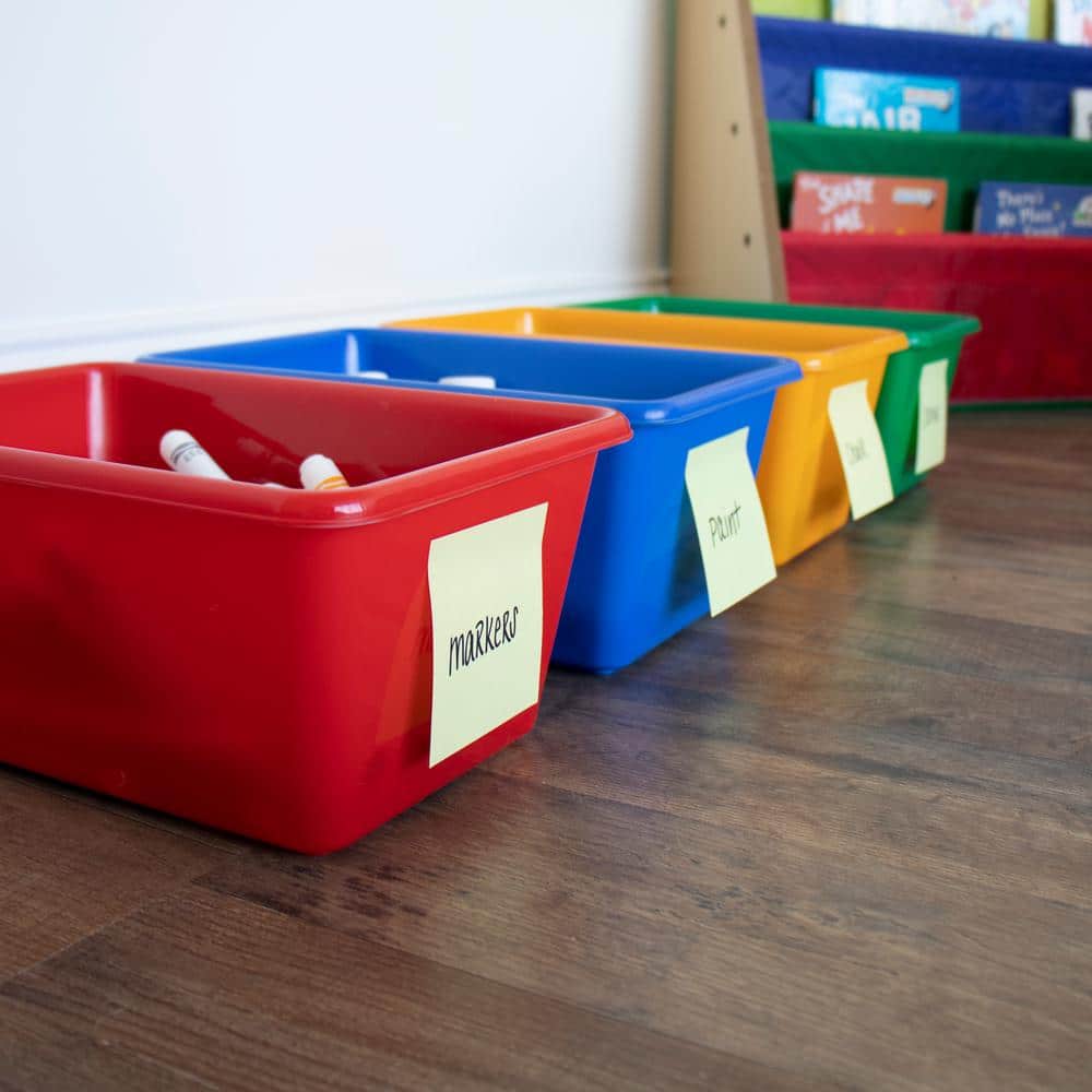 Small Primary Color Plastic Stackable Storage Bins, Set of 4