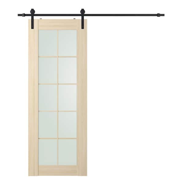 Belldinni Vona 10-lite 18 in. x 83,25 in. Frosted Glass Loire Ash Finished Composite Wood Sliding Barn Door with Hardware Kit