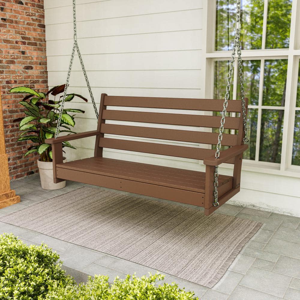 POLYWOOD Grant Park 48 in. 2-Person Teak HDPE Plastic Swing MNS484TE ...