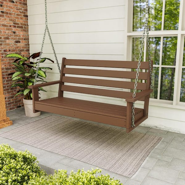 POLYWOOD Grant Park 48 in. 2-Person Teak HDPE Plastic Swing