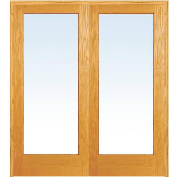 MMI Door 72 in. x 80 in. Both Active Unfinished Pine Wood Full Lite Clear Prehung Interior French Door