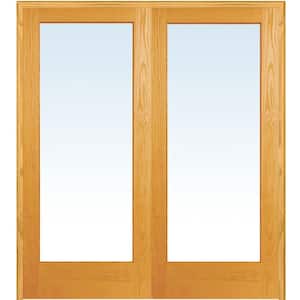 60 in. x 80 in. Both Active Unfinished Pine Wood Full Lite Clear Prehung Interior French Door