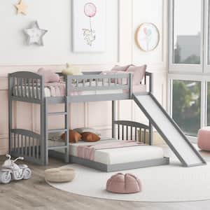 Modern Exquisite Gray Twin Over Twin Bunk Bed with Slide and Ladder (77.4 in. L x 88.9 in. W x 49.2 in. H)