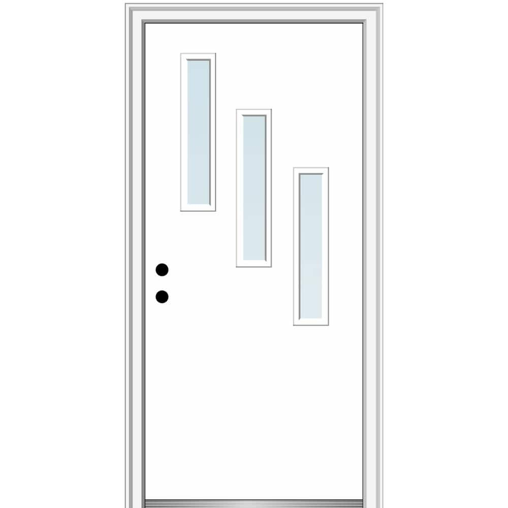 MMI Door Davina 36 in. x 80 in. Right-Hand Inswing 3-Lite Clear Low-E Primed Fiberglass Prehung Front Door on 4-9/16 in. Frame